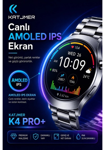 Kavisli Cam Tasarımlı Akıllı Saat Amoled Ekran Üç Kordonlu Günlük Kullanım Seti
