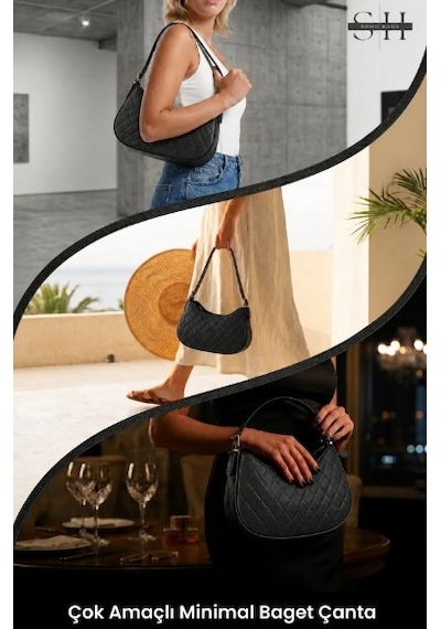 Orijinal Kadın Kolon Askılı Konfor Modeli Mini Baget Tek Gözlü Küçük Boy El Kol Ve Omuz Çantası Siyah 89702502