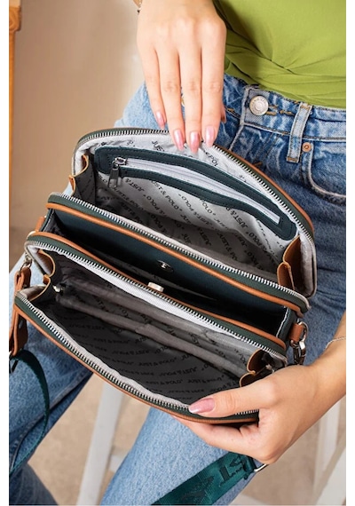 Just Polo Kadın Ayarlanabilir Askılı Su Geçirmez Lüks Omuz Çantası Shoulder Bag Ebat: 16 X 26 Cm Yeşil - Taba