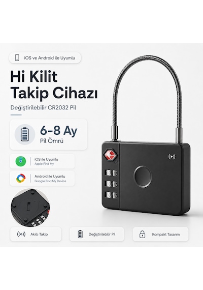 Hbb-k Hi Kilit Apple Android Uyumlu Akıllı Valiz Kilidi Siyah