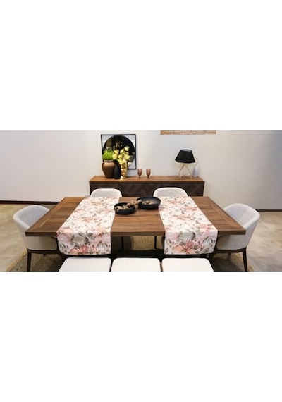 Dekoratif Runner 45x140 Cm Pembe Çiçekli Desenli Çok Renkli