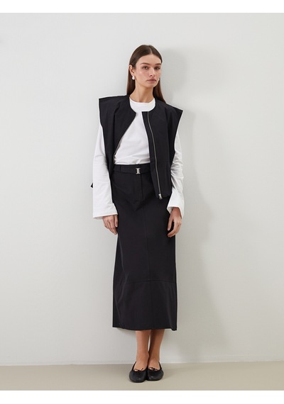 Lcw Modest Siyah Beli Kemerli Dar Fit Kadın Etek