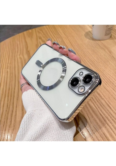 Apple Uyumlu iPhone 15 Kılıf Magsafe Kamera Lensli Korumalı Şeffaf Silikon Kapak