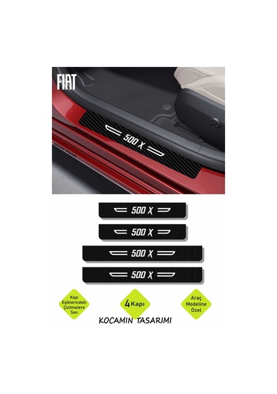 Fiat 500 X Siyah Karbon Kapı Koruma Yazılı Dekoratif Kapı Eşiği Beyaz 500 X Yazılı 4 Parça Fiat 500 X Özel