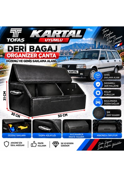 Tofaş Kartal Uyumlu Oto Bagaj Organizeri Deri Bagaj Kutu Çanta 1