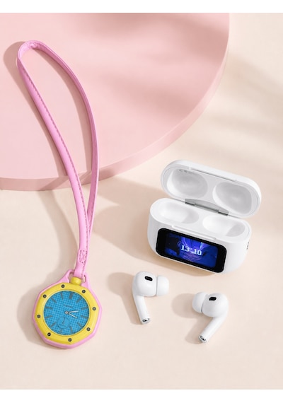 Bluetooth 5.4 Kablosuz Kulaklık Pembe Askılı Analog Charm Saat İk