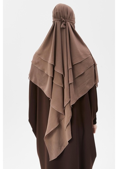 Altobeh Hazır Pratik Şifon Üç Katlı Peçeli Üçgen Hac Umre Şalı Sufle Hijab Nikap Koyu Vizon