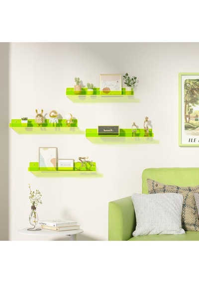 Pleksi Duvar Raf Neon Yeşil, 50cm X 10cm Diğer