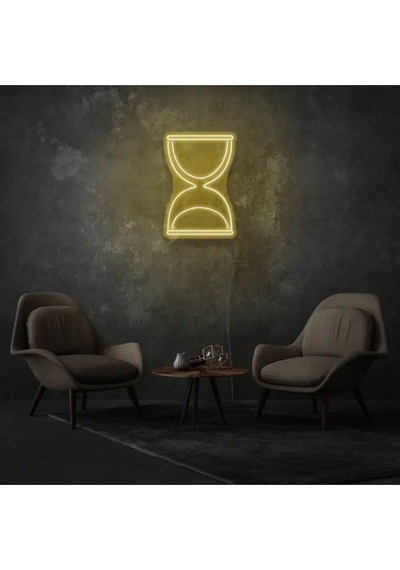 Kum Saati Figürlü Neon Tabela Sarı