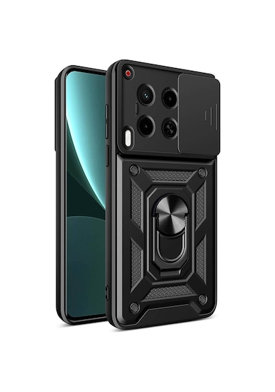 Nourthkiingdom Tecno Camon 30 Kılıf Magnetik Standlı Kamera Korumalı Nrtk Sürgülü Vega Kapak-siyah Siyah
