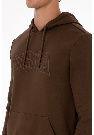 U.S. Polo Assn. Erkek Regular Fit Kapüşonlu Kahverengi Basic Sweatshirt 50315663-VR029
