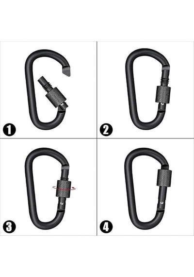 Microcase Vidalı Kilitli Karabina Askı 5.5 Cm - Çok Amaçlı D Tipi Kamp Anahtarlık Çanta Kampçılık Ekipman Sabitleme Kancası Siyah 5 Adet - Al5886