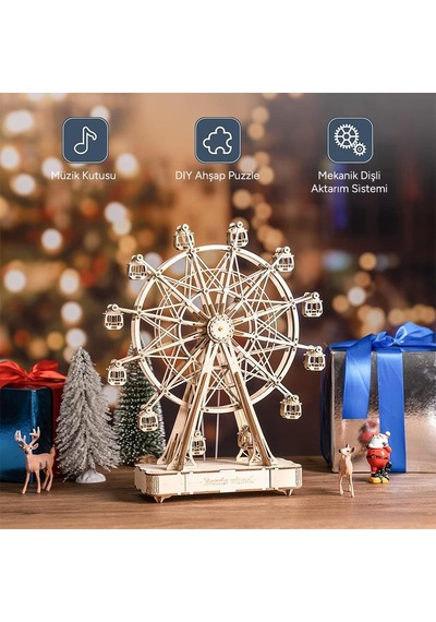 Rolife Tgn01 Dönme Dolap Görünümlü Müzik Kutusu Music Box Ferris Wheel Dıy Minyatür Maket Model Seti Ahşap 3d Wooden Puzzle 3d Model Kit Detaylı Dekoratif Hobi Seti Ahşap Maket