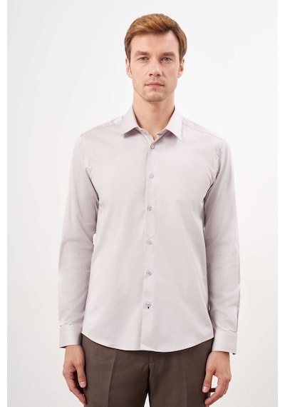 Morven Erkek Taş Pamuk Düz Desen Sert Yaka Slim Fit Gömlek 24mc004123870 Taş Taş