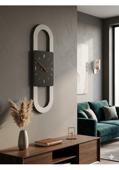 Berlin Ahşap Salon Duvar Saati Pilli Ledsiz Quartz Ultra Sessiz Mekanizma 26 Cm X 85 Cm Antrasit