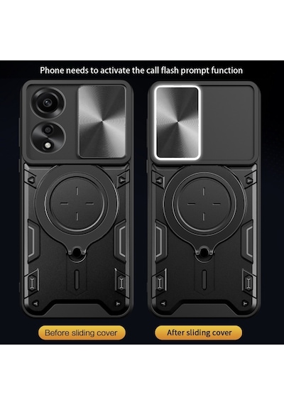 Oppo A78 4g Cd Doku Sürgülü Cam Kalkanı Manyetik Tutucu Telefon Kılıfı