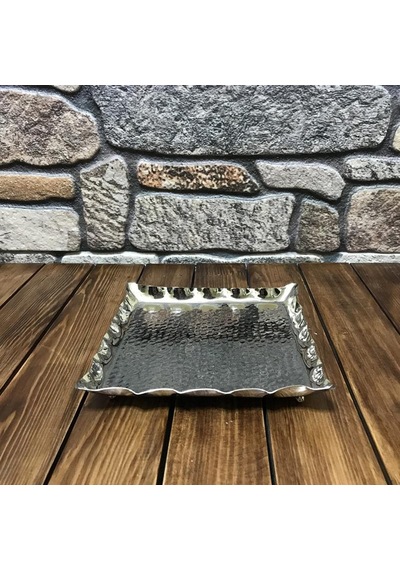 Dövme Bakır Kare Tepsi 20x20 Cm Nikel