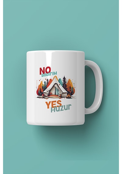 No Bildirim Yes Huzur Kupa Kamp Temalı Porselen Kahve Kupası 330 Ml Beyaz
