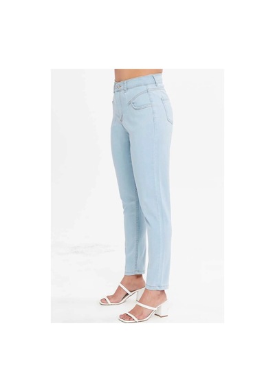 Kene Jeans Yüksek Bel Ön Conta Çımalı Esnek Dar Paça Buz Mavi