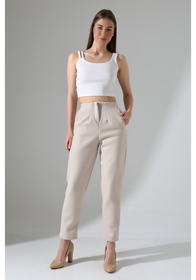 Gugus Kadın Maskülen/havuç Kaşe Pantolon Trend Model Ekru