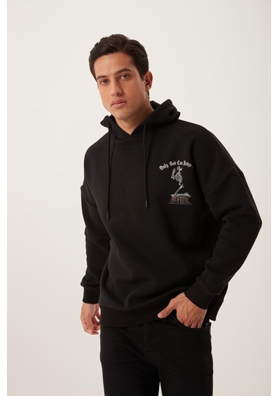 Polostate Erkek Ön Arka Age Of State Baskılı Sweatshirt Siyah
