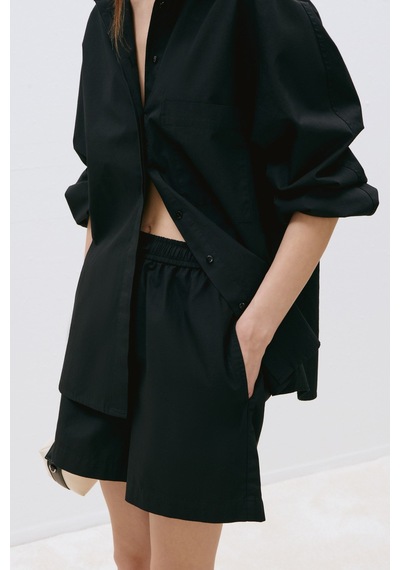 Suud Collection Siyah Klara Yıkamalı Poplin Şort