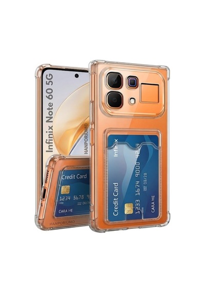 Infinix Note 60 Uyumlu Kartlıklı Kılıf Darbe Emici Köşe Korumalı Cüzdanlı Silikon Kapak Şeffaf