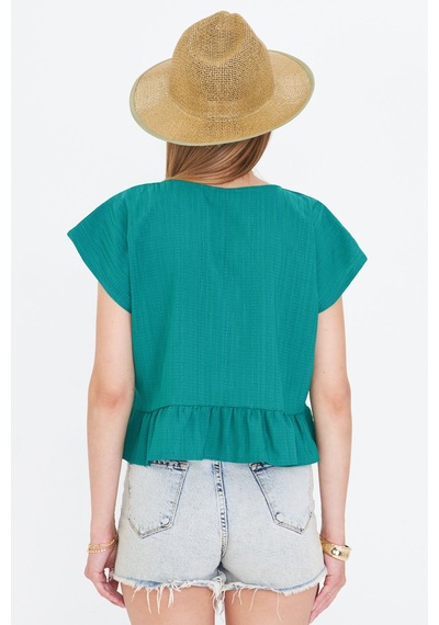 Armonika Kadın Koyu Yeşil Yarasa Kol Yakası Bağlamalı Eteği Fırfırlı Oversize Crop Bluz Arm-24y001088 Armonika Kadın Koyu Yeşil Yarasa Kol Yakası Bağlamalı Eteği Fırfırlı Oversize Crop Bluz Arm-24y001088