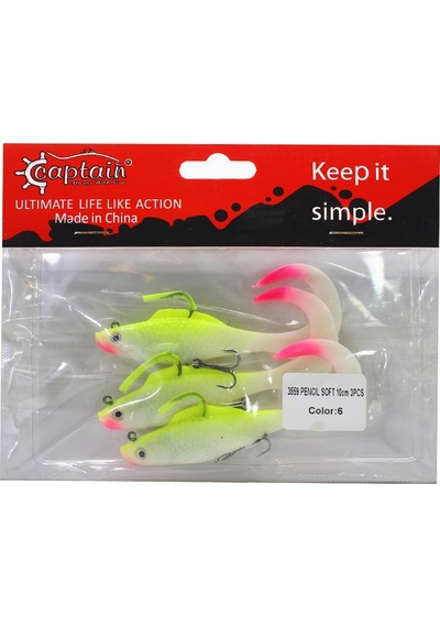 Captain 3559 Pencil Soft 10cm Levrek Silikonu 3'lü Suni Balık 06