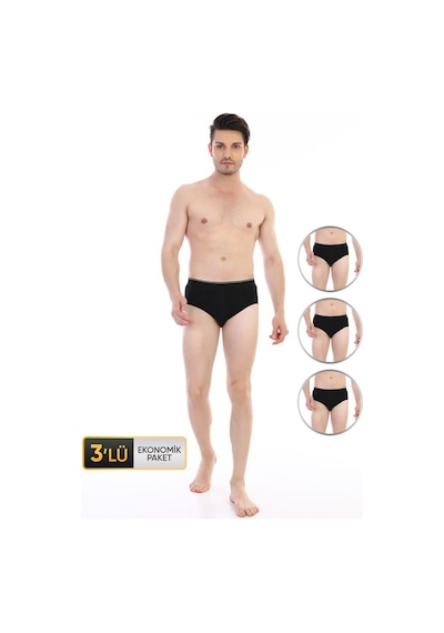 Çift Kaplan Erkek Elastanlı Siyah Slip 887 3'lü Ekonomik Paket Siyah