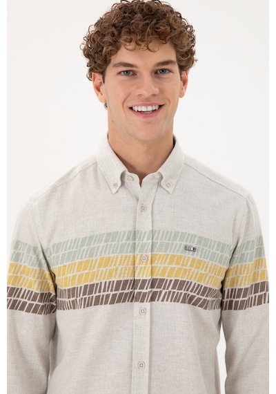 U.s. Polo Assn. Erkek Ekru Gömlek Desenli 50296600-vr019 Ekru