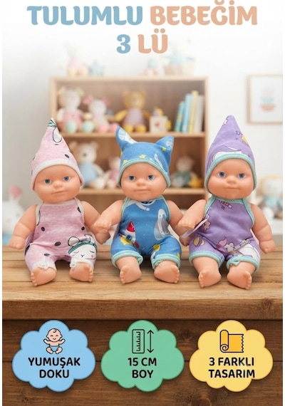 Et Bebek 15 Cm : Desenli Tulum Ve Uyumlu Şapka İle 3lü Eğlenceli Eğitici Oyun Set