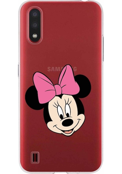Samsung Uyumlu Galaxy A01 Kapak Minnie Mouse Tasarımlı Şeffaf Silikon Kılıf Şeffaf