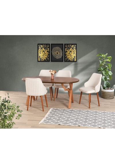 Uyar Ceviz Kaplama 4 Adet Verona Sandalye 90 160 Sahra Sabit Masa