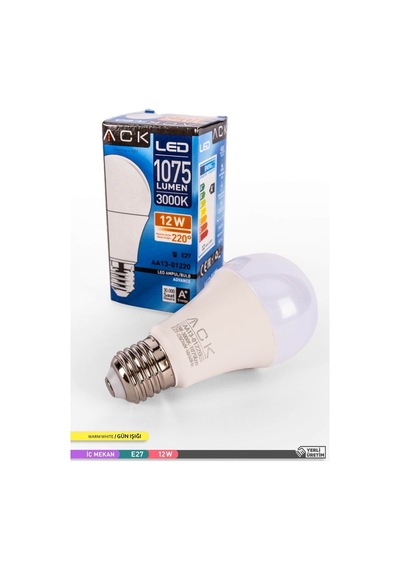 ACK LED A60 Ampul 3000K Gün Işığı 220V 12W E27