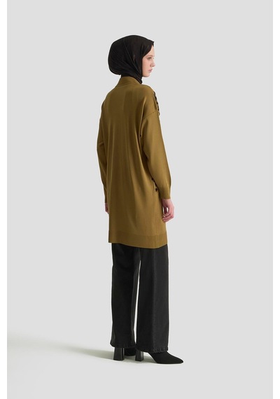 Armine Trend Leopar Desenli Triko Tunik Yağ Yeşili 25ytd4109 Yağ Yeşili