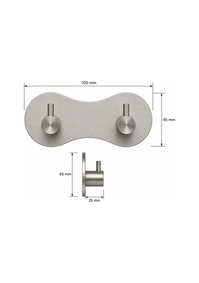 Oval İkili Modern Banyo Askılık 100 Mm Paslanmaz Çelik Delmeden Yapışkan Montaj Inox