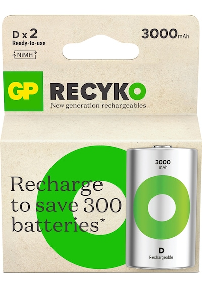 Gp Batteries Recyko 3000 D Boy Ni-mh Şarjlı Pil 1.2 Volt 2li Kart