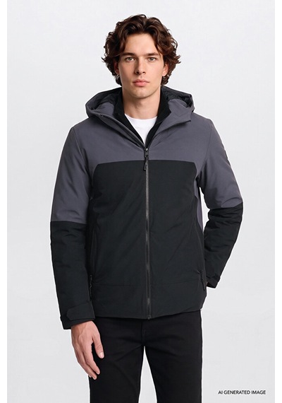 Lee Relaxed Fit Rahat Kesim Kapüşonlu Cepli Şişme Puffer Mont Gri