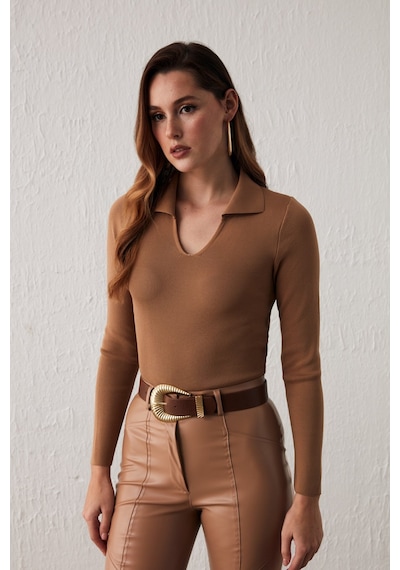 Sateen Polo Yaka Triko - Vizon-132064 Vizon