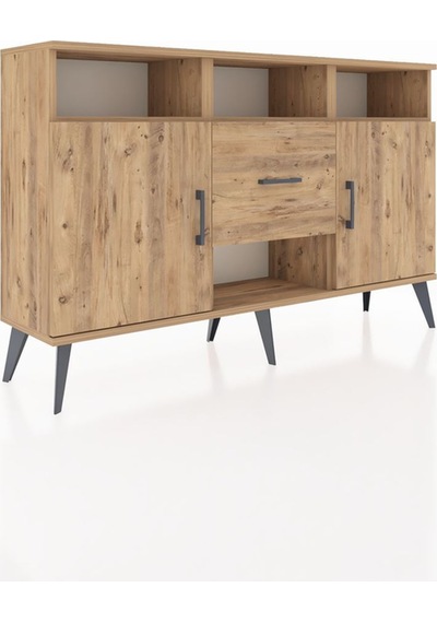 Arges Konsol 5 Raflı Tek Çekmeceli 2 Kapaklı 132x30x83 Çam-çam/çam Çam/çam