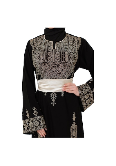 Zaytoon Filistin Nakışlı Modern Siyah Kaftan Elbise - Geleneksel Şıklık Gold