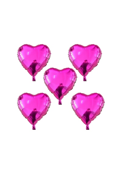5 Adet Fuşya Koyu Pembe Kalp Folyo Balon 60 CM Helyumla Uçan Sevg