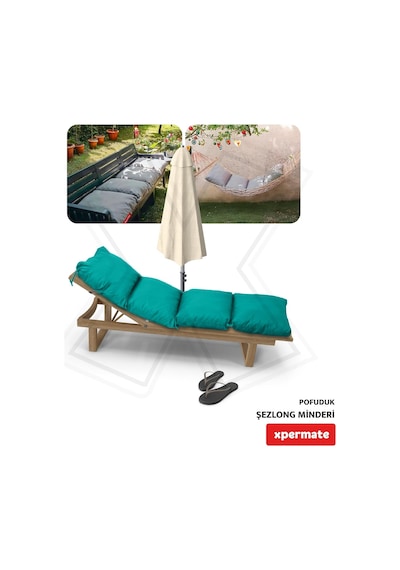 Tr Pofuduk Şezlong Minderi 60x180x12cm Çantalı Şezlong Yatağı Su İtici Uv Dayanımlı Turkuaz Genel