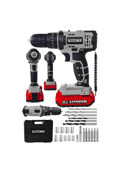 Alman 58 V 5 Ah Darbeli Lityum Çift Akülü Sjs Metal Şanzıman Şarjlı Vidalama Matkap 24 Pcs Set