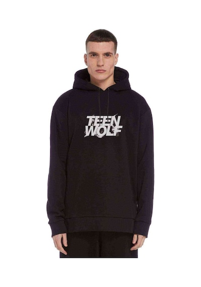 Teen Wolf Logo Baskılı Siyah Erkek Örme Kapşonlu Sweatshirt
