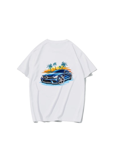 Brz Collectıon Brz Collection Unisex Oversize Blue Mercedes T-shirt Beyaz