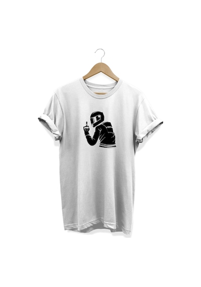 Motorcu Baskılı Beyaz T-shirt Beyaz