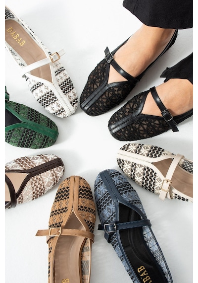 Dabab Shoes Marvena Kadın Siyah Çapraz Bantlı Dantel Detaylı Şeffaf Dokulu Babet