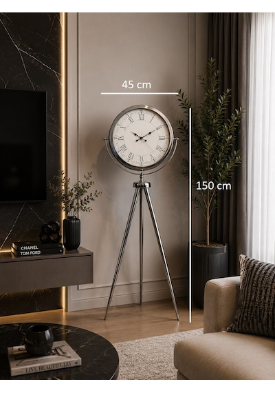 Büro Ev Ofis Dekoru İçin 150x45cm Krom Metal Asalet Tripod Ayaklı Saat Diğer